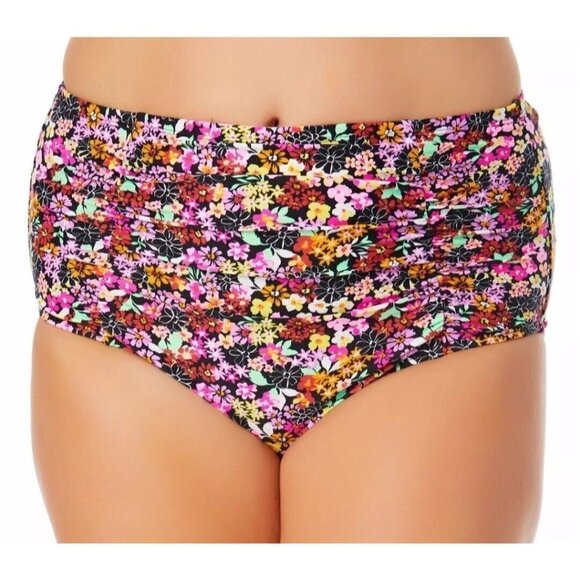 CALIFORNIA Waves Trendy Plus Size Ditsy-Print High-Waist Bikini Bottoms. Size 18 - Picture 4 of 6